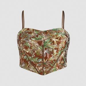 Cider Crop Top Zipper Back Tropical Print